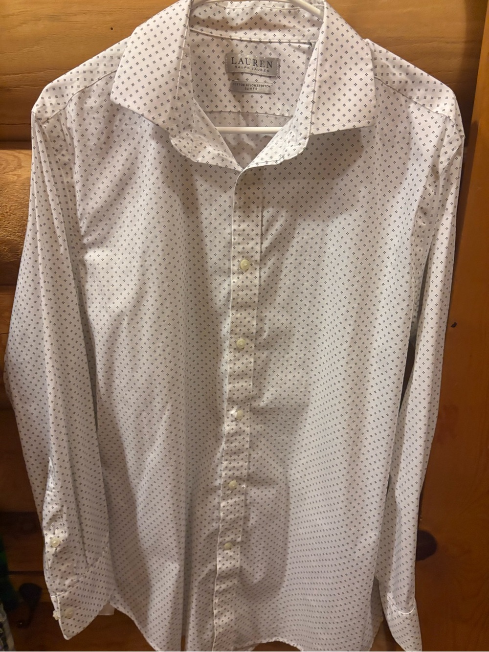 Ralph Lauren White Button-Down Shirt with Navy Micro Diamond Print